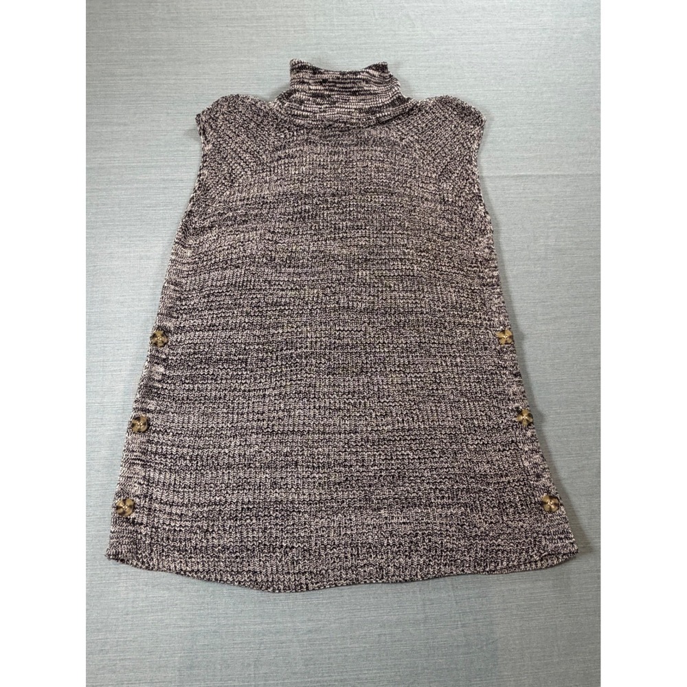 Jessica Simpson Womens Marled Knit Sleeveless Turtleneck Sweater Button Side M